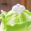 Home Kitchen Countertop Decor Ceramic Cabbage Shaped Lard Jar with Lid Spoon, 350ml Sealed Artistic Condiment Seasoning Container, Multi Purpose