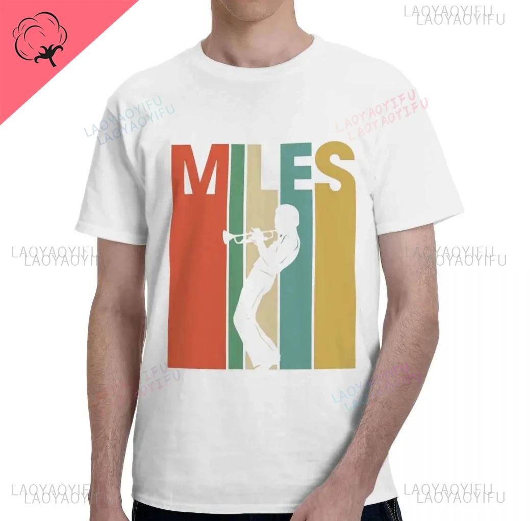 Retro Miles Davis Trumpet T Shirts Casual Tee Shirt Blue Music Gift Short Sleeve Oneck Novelty Funny Printed Classical TShirt S