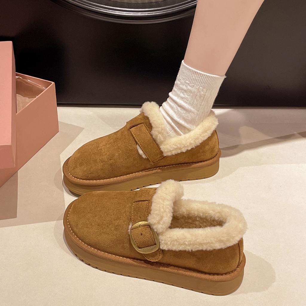 Winter snow cotton shoes retro new warm and velvet Doudou soft-soled fluffy pedal cold-proof cotton shoes