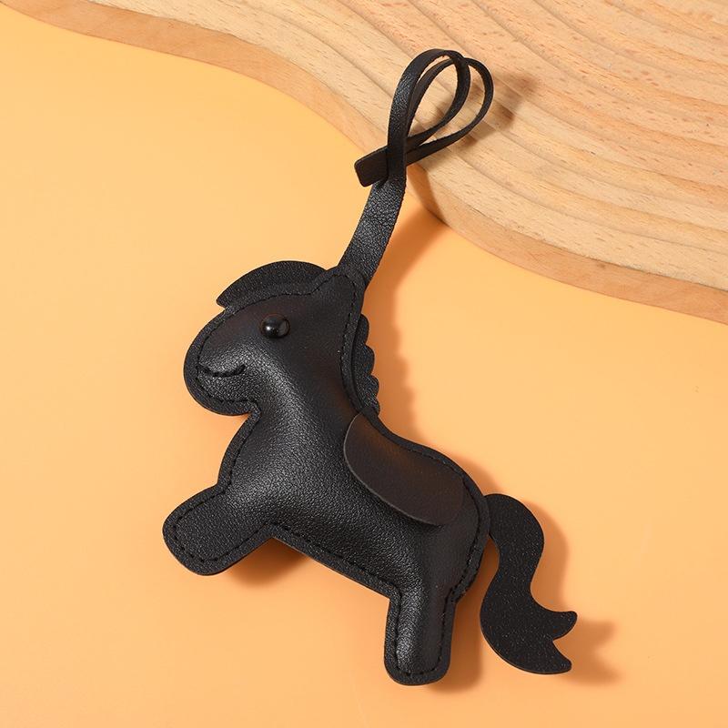 

Women S Bag Pony Keychain Pendant High Quality Pu Leather Horse Ornament Handmade Stitching Charm Accessories Gift чёрный