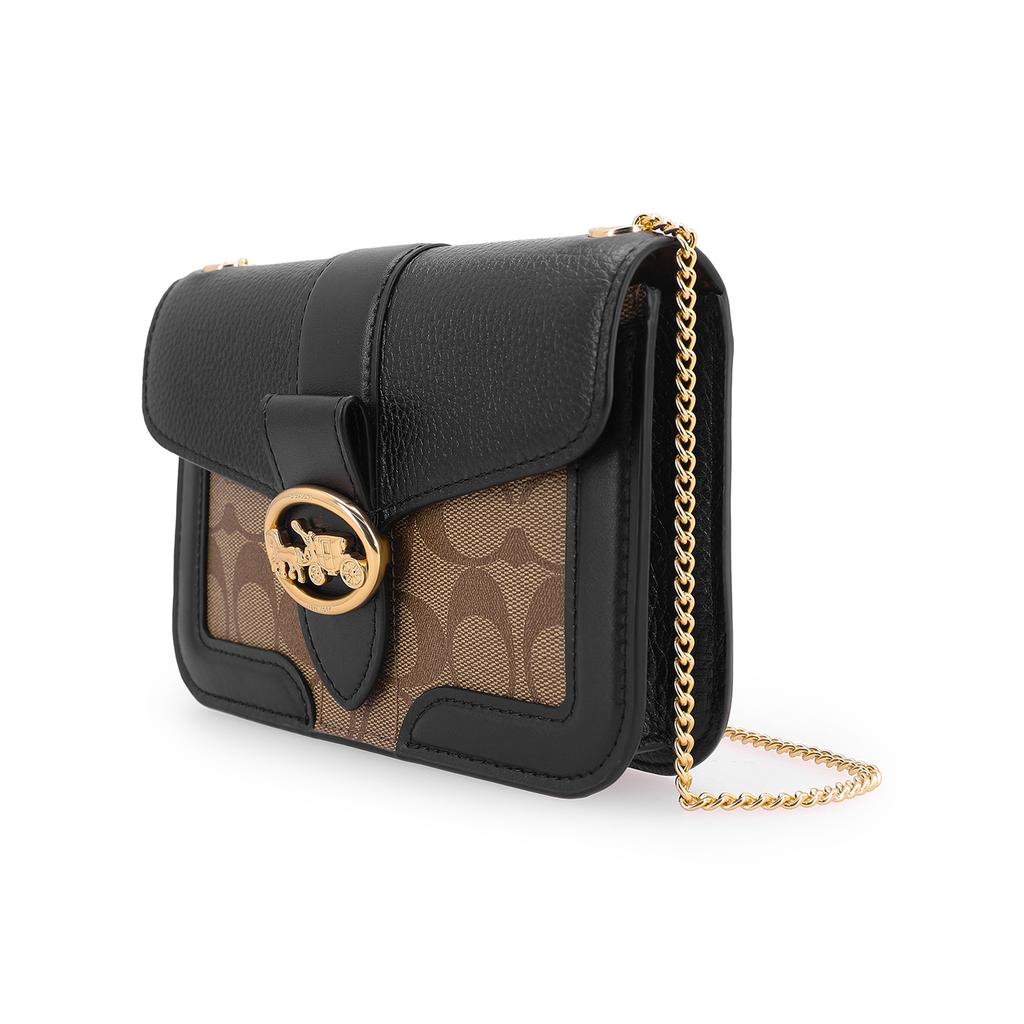 Coach Georgie 20 Chain Shoulder Bag With Turnlock Closure Coated Canvas And Leather Women Shoulder Bag Black Khaki Brown 7287-IMCBI