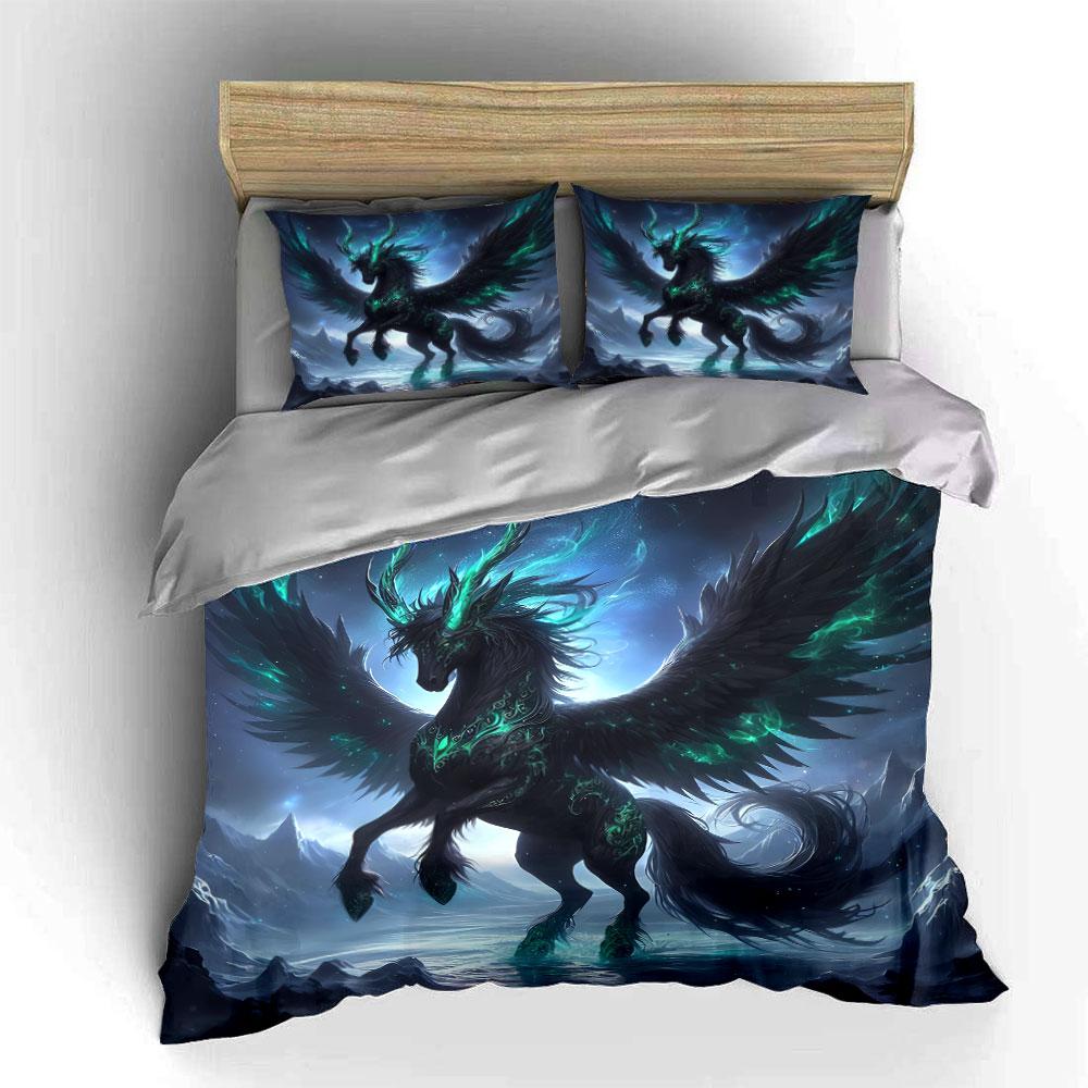 Mystical Horse Fantasy Decor Set Soft Skin-Friendly Bedding Set Includes 1 Duvet Cover And 2 Pillowcase Gift