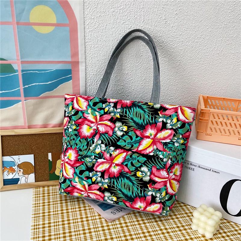 Korean Style Artistic Printed Canvas Tote Bag - Large Capacity Women's Shoulder Handbag