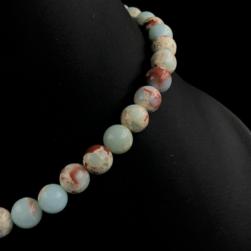 8mm Natural Sea Sediment Jasper Gemstone Round Beads Choker Handmade Partywear Necklace 17-21" For Gift 8BN-22