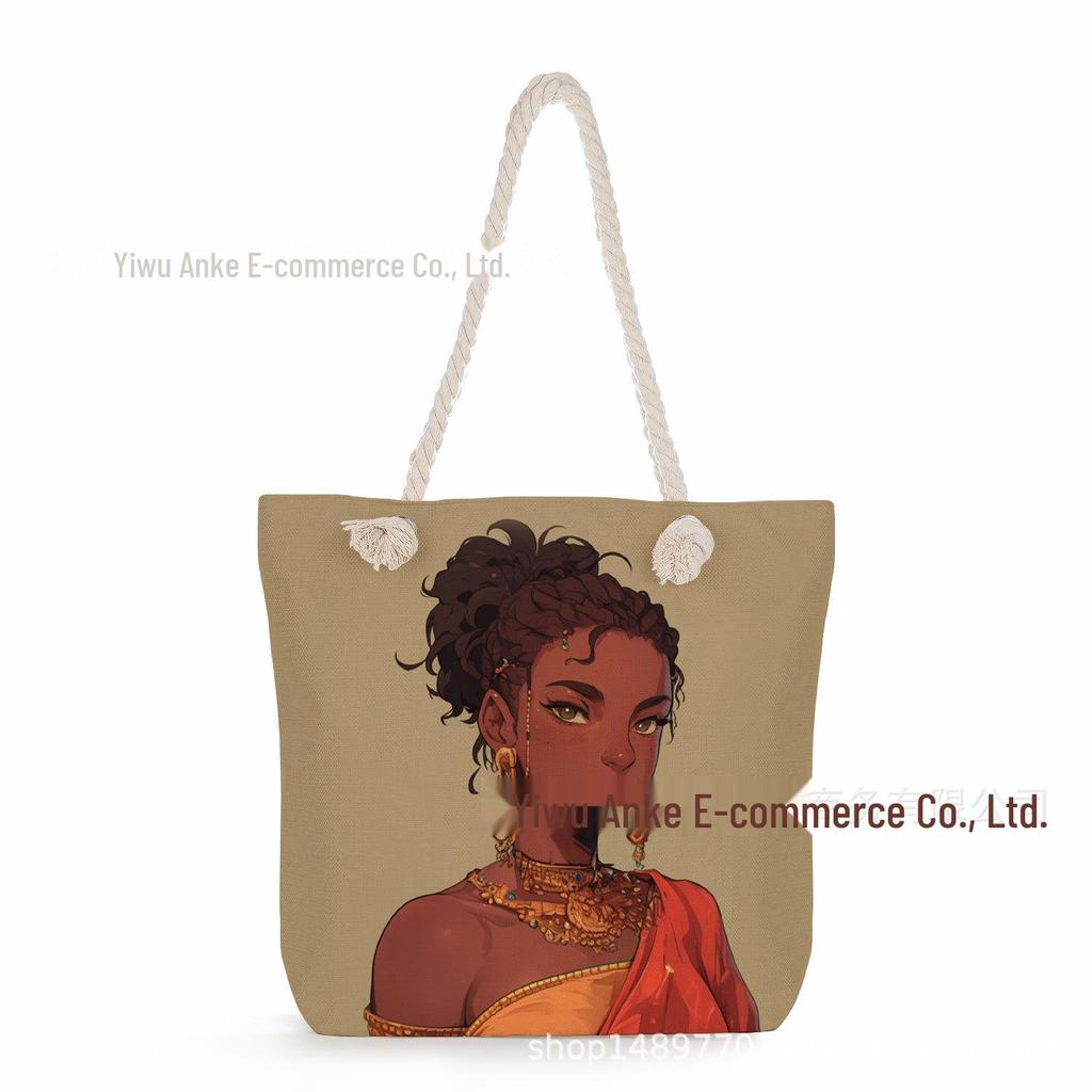 "Women's Lightweight Printed Handbags: Stylish Rope-Strap Shoulder Bags for a Versatile Beach Look"