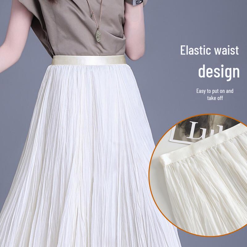 Elegant Glossy Pleated Elastic Waist Midi Skirt