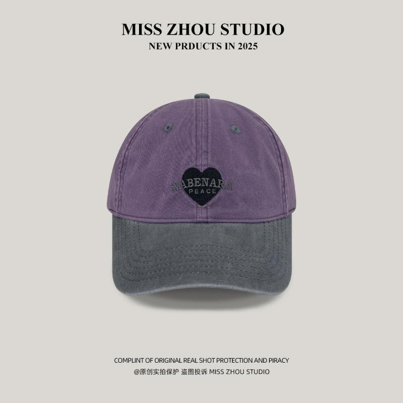 Color-blocked vintage heart-embroidered baseball cap for women, spring/summer Korean style casual wide-brimmed soft-top cap that makes the face look Adjustable фиолетовый