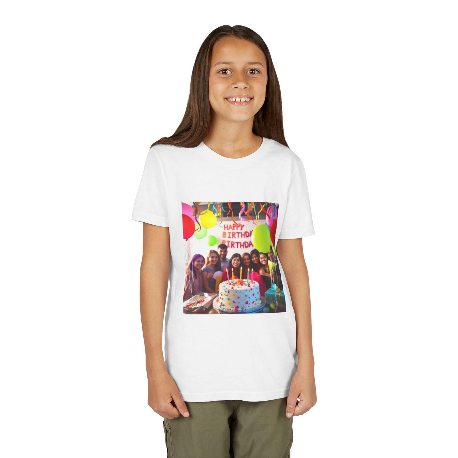 Happy Birthday Party Kids Tee | Colorful Balloons Cake Youth Shirt 110