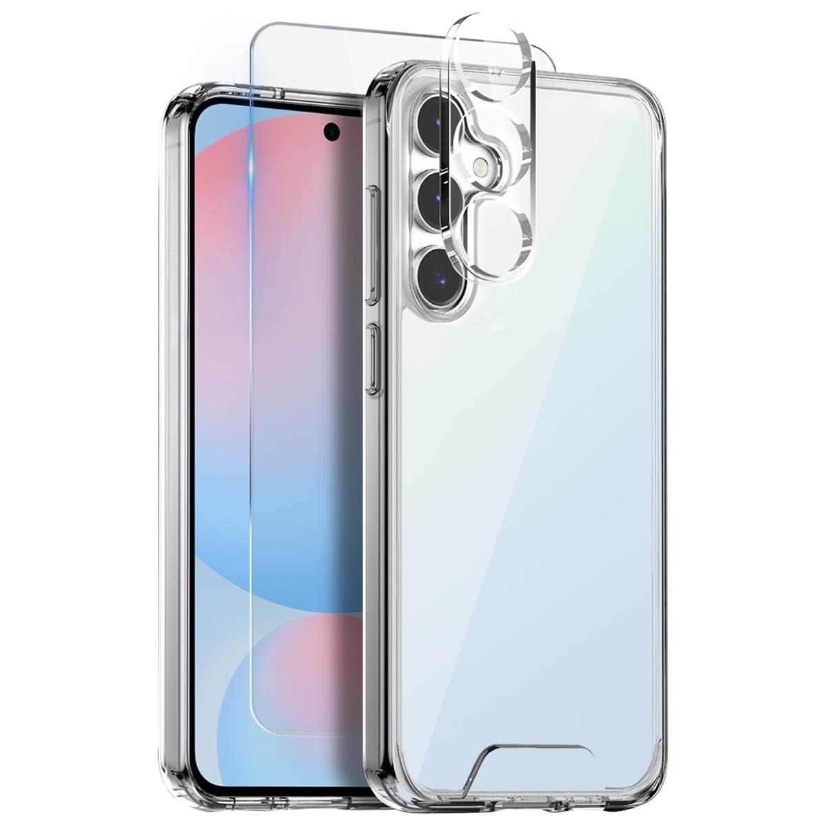 

NORTHJO For Samsung Galaxy S24 FE Case Transparent PC+TPU Phone Cover Set with Screen Film+Lens Film A