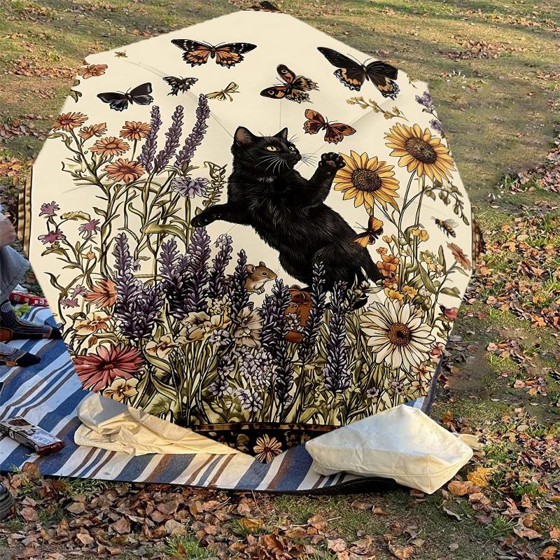 1PC cat, butterflies Umbrella-8-Rib Reinforced Portable Folding Travel Suitable for All Seasons Outdoor Daily Use Is an Ideal Choice -K0368