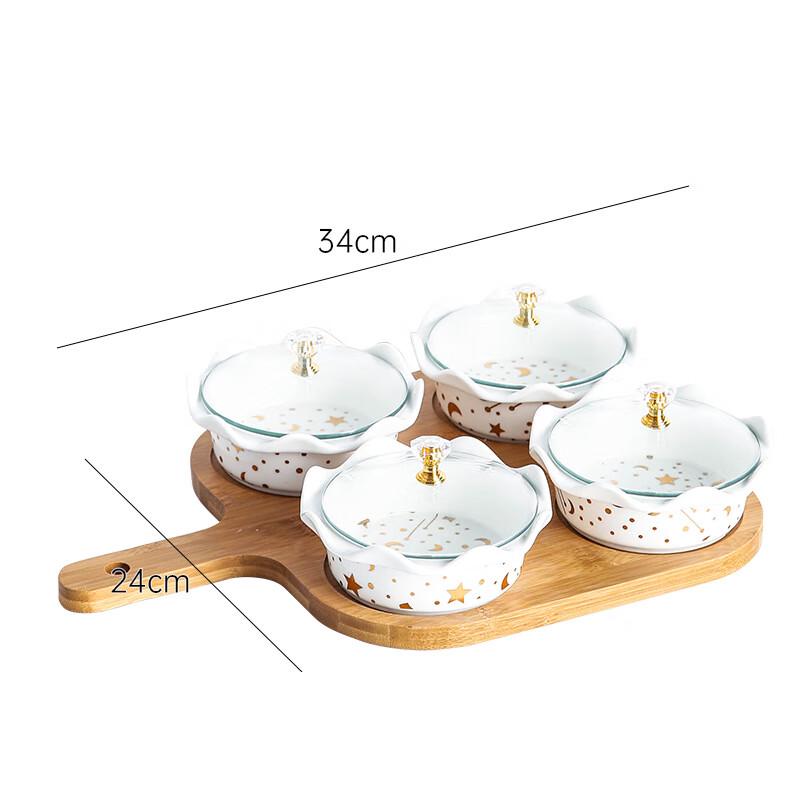 Qianxing Ceramic Lotus Bowl & Tray Set