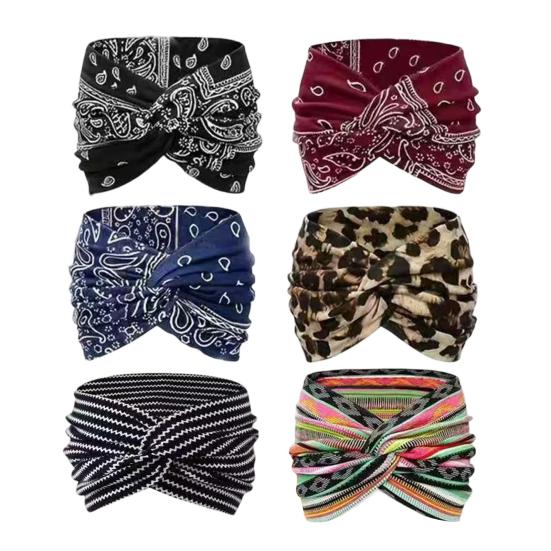 6Pcs Headband Paisley Pattern Wide Brim Twist Design Stretchy Headband Soft Fabric Breathable Hairband Daily Wear