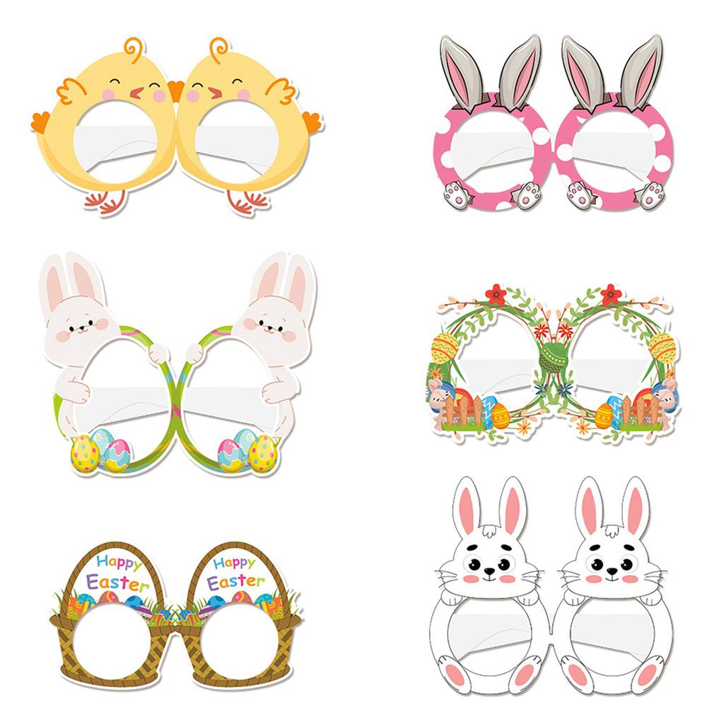 Easter Rabbit Paper Glasses Party Photo Props 6pcs/set - 300g White Card Material for Festive Decoration