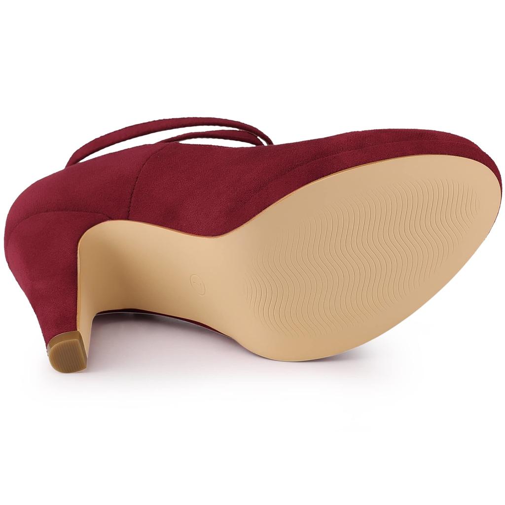 Allegra K Women's Platform Cross Strap Stiletto Heel Pumps, Burgundy, Size 24.0cm