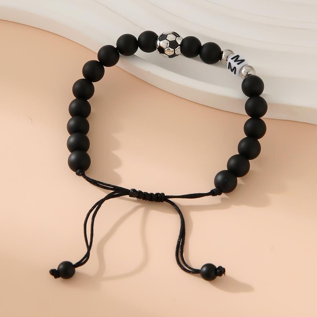 Mattschwarzes Fußball-Alphabet Verstellbares Perlenarmband Unisex Sport-Armband Schmuck