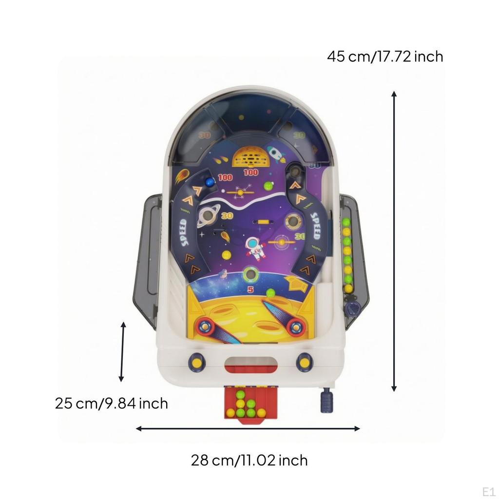 Tabletop Pinball Machine SpaceThemed Game ArcadeStyle Toy for Kids, Families, Playroom,