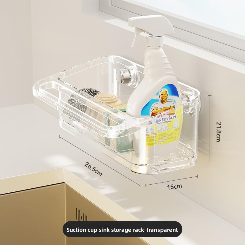 Kitchen Storage Rack, Multi-functional Draining Storage Rack, Non-drilling Wall-mounted Sink, Countertop, Wall Organization Rack, Rag Rack Transparent silver