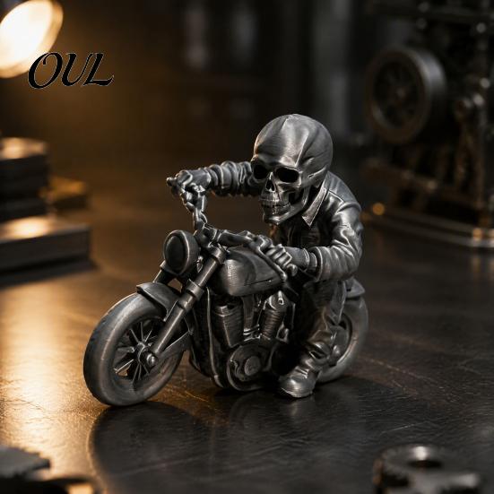 Cool Skeleton Statue 3D Printed Skull Motorcycle Rider Statue, Gothic Biker Compact Car Dashboard Decor Figurine, Motorbike Sculpture Desktop