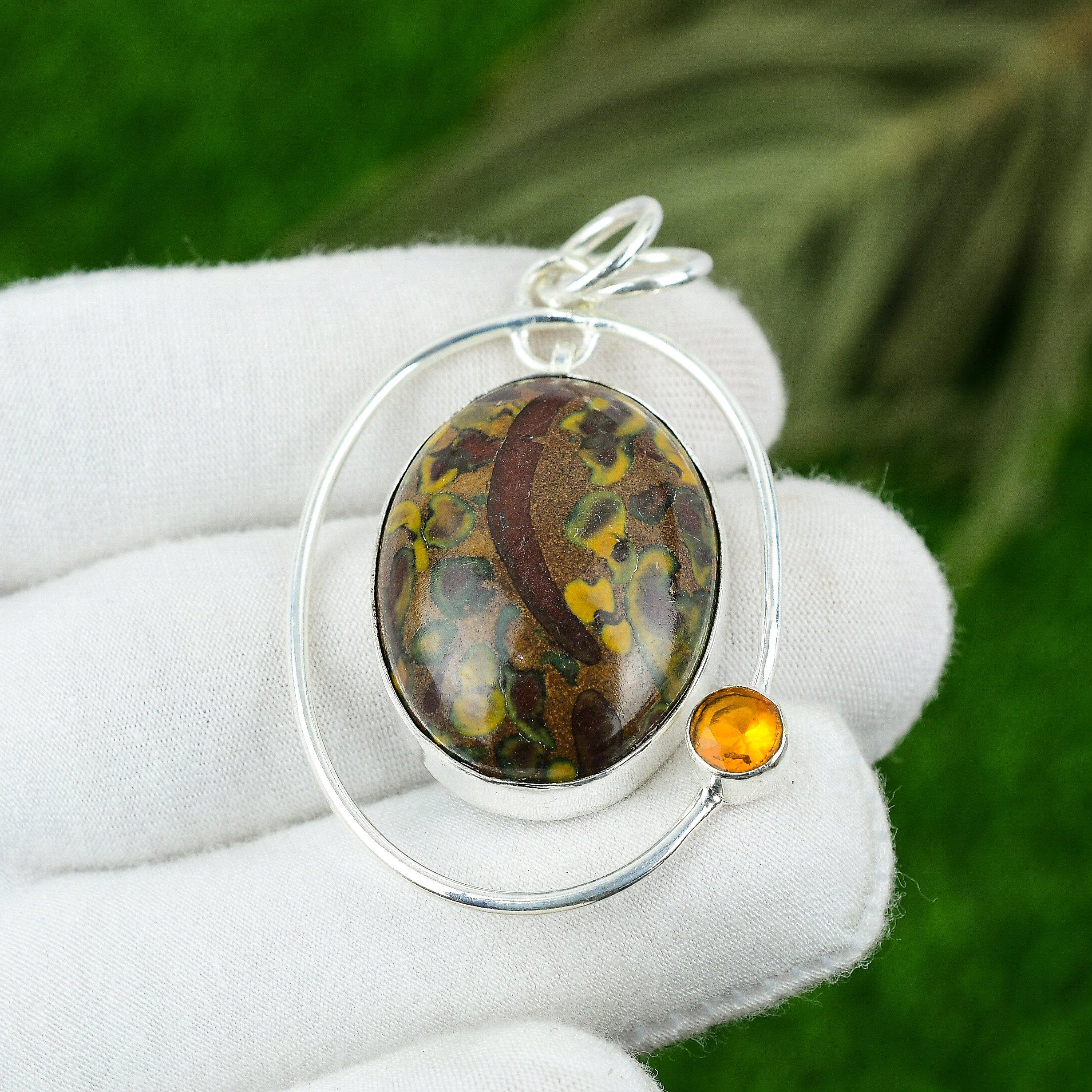 

Oval Natural Fruit Jasper Citrine Bezel Engagement Unique New Pendant 925 Silver