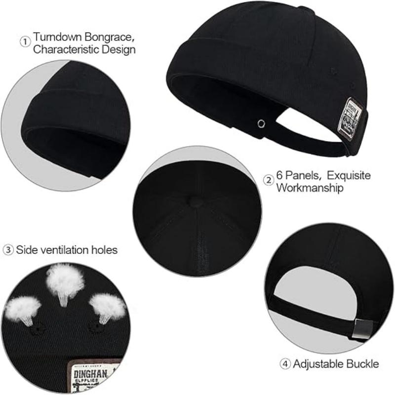 Unisex Cotton Hat Adjustable Brimless Docker Cap Rolled Cuff Sailor Hat Skullcap