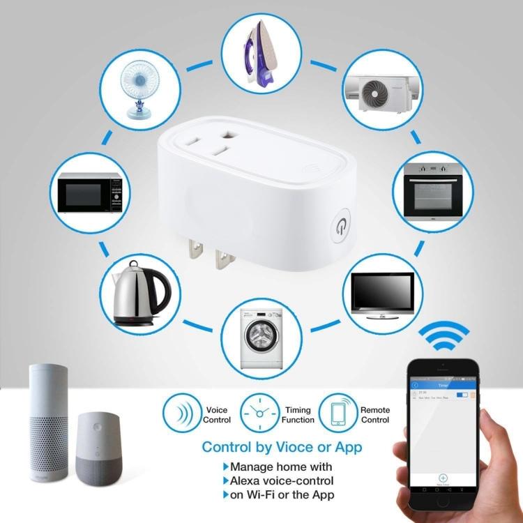 JH-G09U 15A 2.4GHz WiFi Control Hubless Smart Home Power Socket Works with Alexa & Google Home, AC 100-240V, US Plug (White)