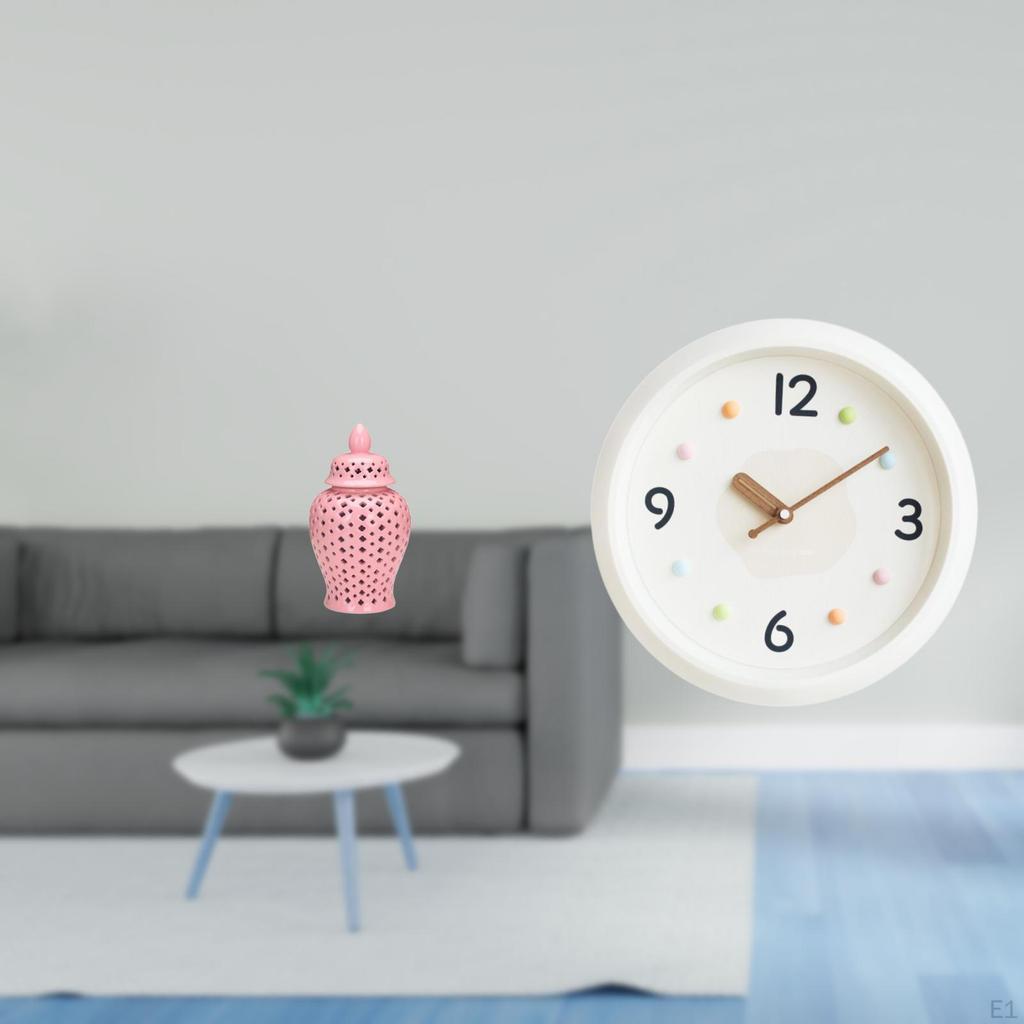 Porcelain Floral Storage Vase with Lid And Modern Wall Clock Decorative Ornament for Home Office