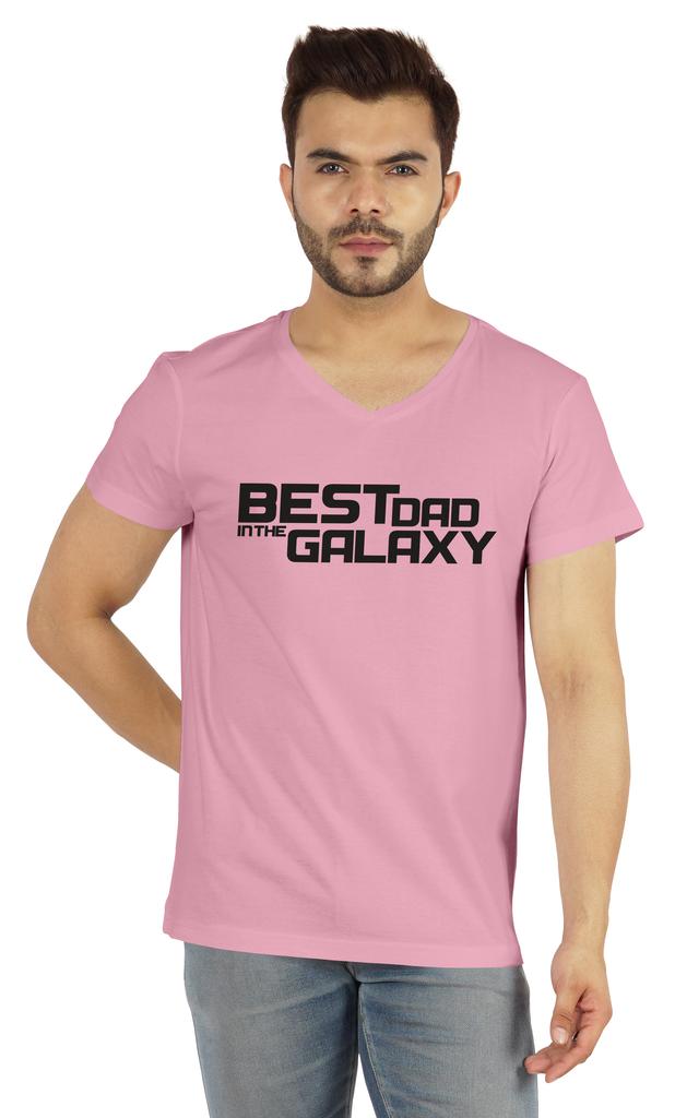 Inkmeso V-Neck Tee Shirt For Men Graphic Print   Best Dad In The Galaxy   Tshirt For Father's Day Gift Jersey