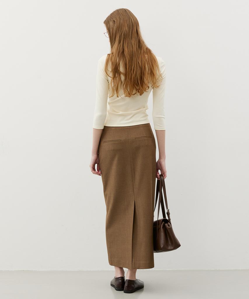 CITYBREEZE Cashmere Ball-Line Long Skirt_Brown