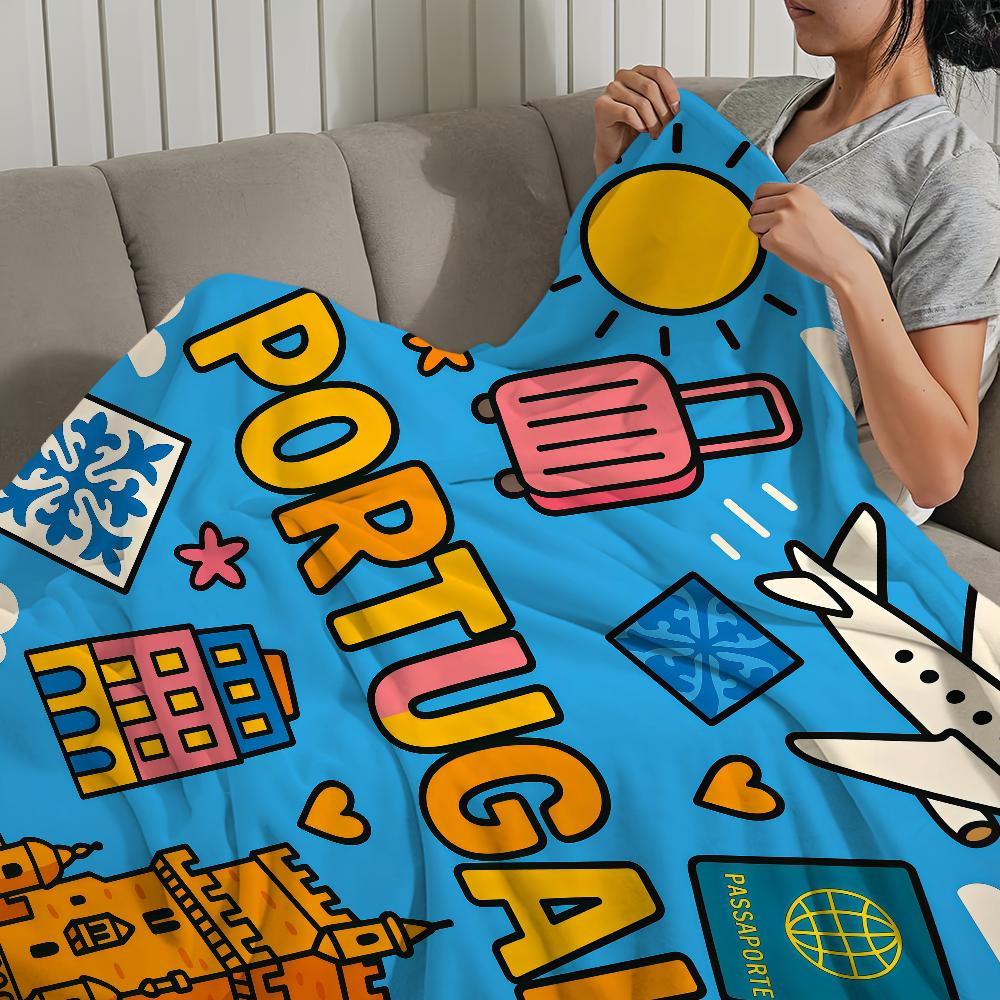 Flannel warm art comfort vintage soft plush blanket Lisbon for portugal sofa living room fashion office girl bedroom travel gift