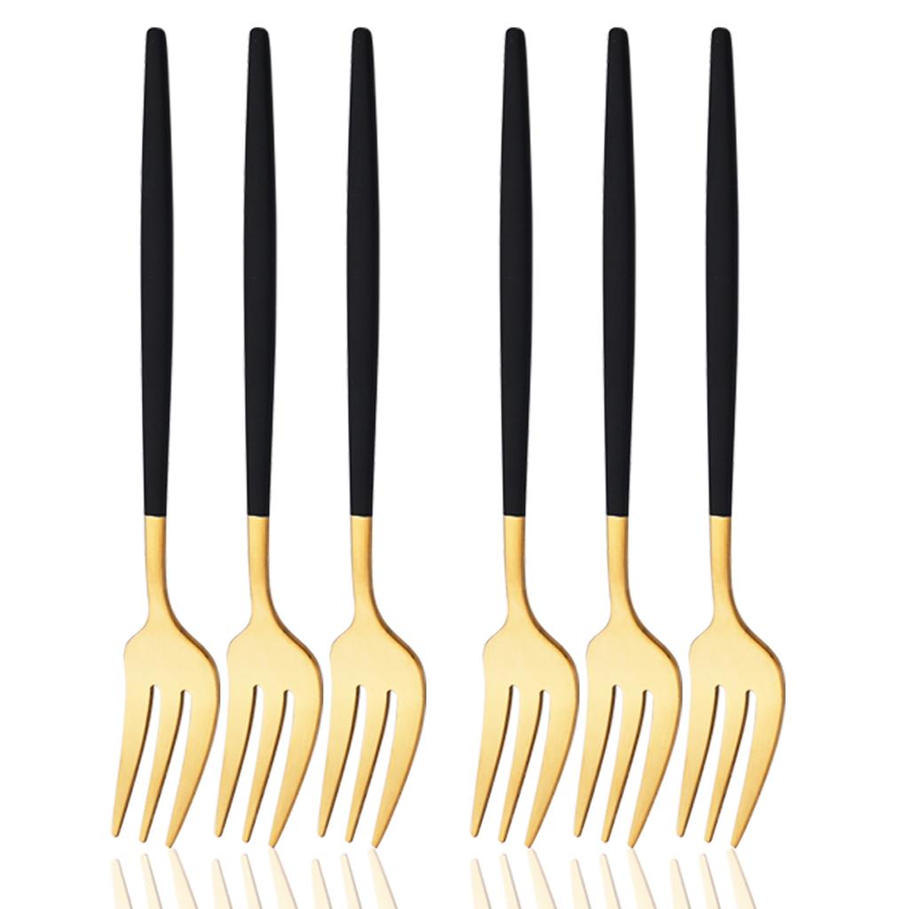 6Pcs Pink Gold Dinnerware Set Stainless Steel Small Fork Cutlery Cake Fork Fruit Fork Dessert Fork Flatware Kitchen Accessory