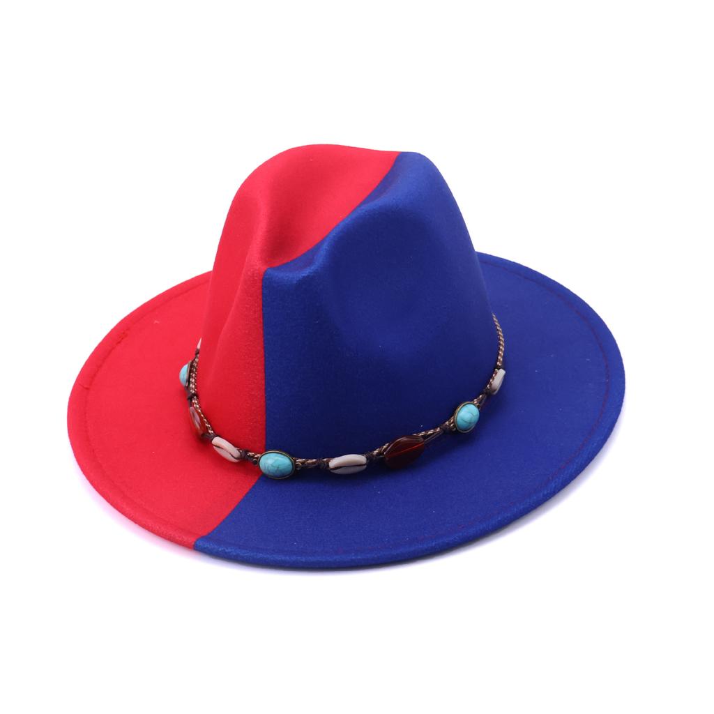 European and American Woolen Denim Jazz Felt Hat Turquoise Decorative Crimped Top Hat Tibetan Sunshade Sunscreen Hat
