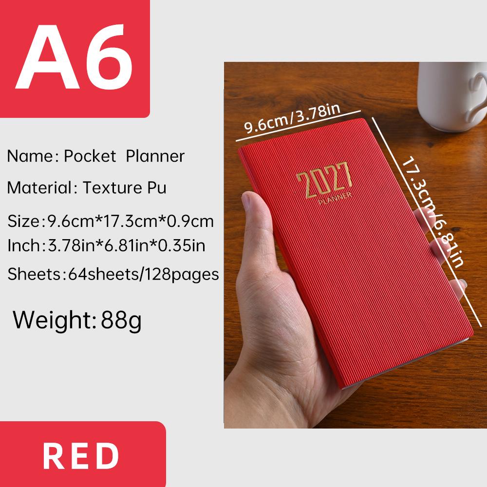2027 A6 English PU Leather Weekly Planner Portable Annual Calendar Diary