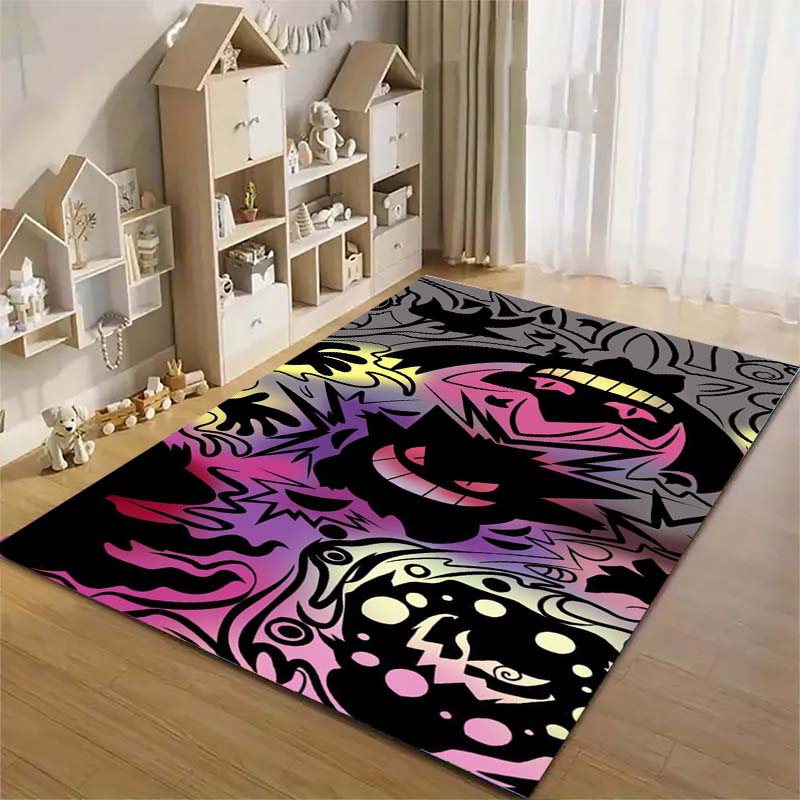 Gengar Printed Area Rug Cartoon Ghost Pattern Non-Slip Floor Mat Soft Carpet for Bedroom Living Room Decor