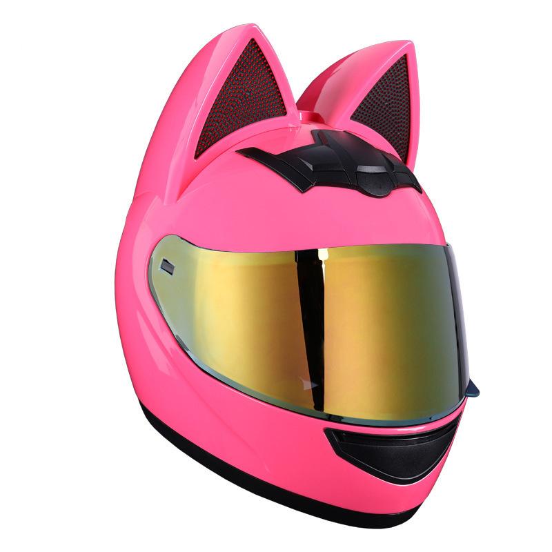 Motorcycle Helmet for Girls, Electric Bike Cat Ear Full-face Helmet, Suitable for All Seasons, Biker Helmet