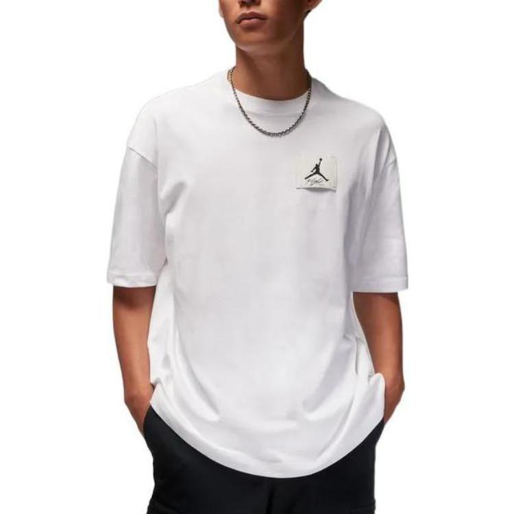 Jordan T-shirty Essential Flight Męskie Białe z Okrągłym Dekoltem Umiarkowany Prosty Krój DZ7314-100