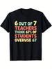 Teacher Quote 6 Out Of 7 Think 67 Of Students Overuse 67 Colorful Typography Print Heavyweight Short Sleeve Casual Streetwear Tee