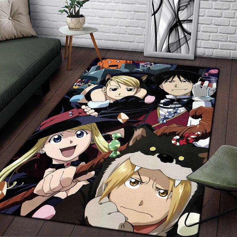 Fullmetal Alchemist Anime Painting Carpet for Living Room Large Area Rug Black Soft Carpet Home Decoration Mats Boho Rugs Picnic