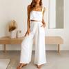 2025 Summer New European and American Style White Wide-leg Pants Set Women's Sleeveless Top Two-piece Set Casual Fashion Loose