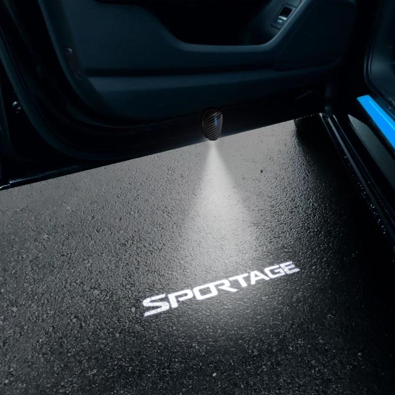 2PCS For Car SPORTAGE Logo Emblem Universal LED Car HD Door Light Courtesy Projector Lamp USB Rechargeable