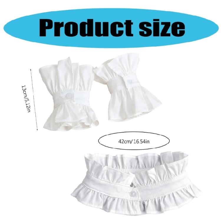 Vintage Dam Rynkad Krage Ärmar Set För Mode Dam Kontorsdam Manschetter Ärmar för Olika Tillfällen