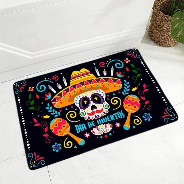 Cartoon Mexico Day of The Dead Entrance Doormat Home Decor Sugar Skulls Kitchen Hallway Rugs Bathroom Non-slip Floor Mat