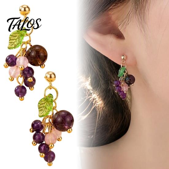 Summer Aesthetic Jewelry 1 Pair Grape Earring for Women, Cute Fruit Dangle Drop Earrings, Unique Shaped Earrings 3D Purple Gifts Party Everyday