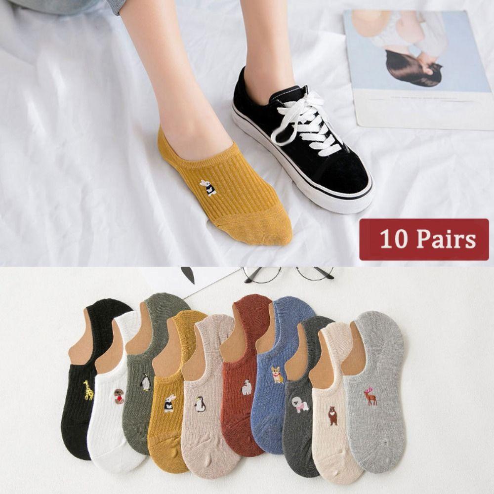 10Pairs Cartoon Sweet Short Socks Animal Invisible Ankle Socks Cute Thin Boat Socks Streetwear