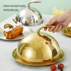 Gold-Plated Stainless Steel Round Dessert Plate with Curved Lid