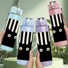 1PC Striped Background Black Cat Face 750ml Color Plastic Sports Water Bottle Leakproof Flip Straw Lid For Sports Office Home Use