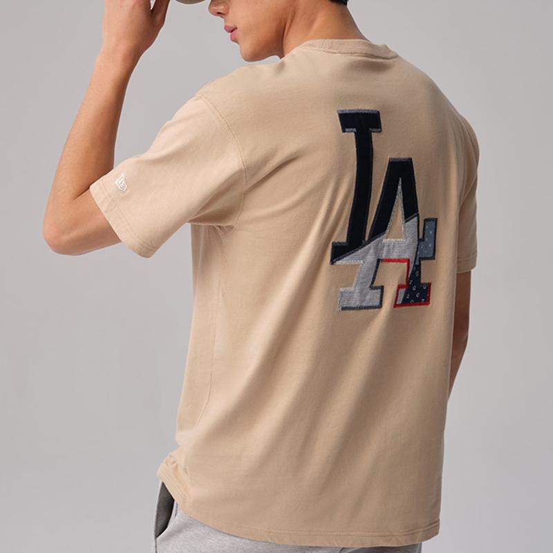 New Era MLB Skate Series Los Angeles Dodgers NY Embroidered Loose Fit Crew Neck Short Sleeve T-Shirt Men Tops Khaki 14187331