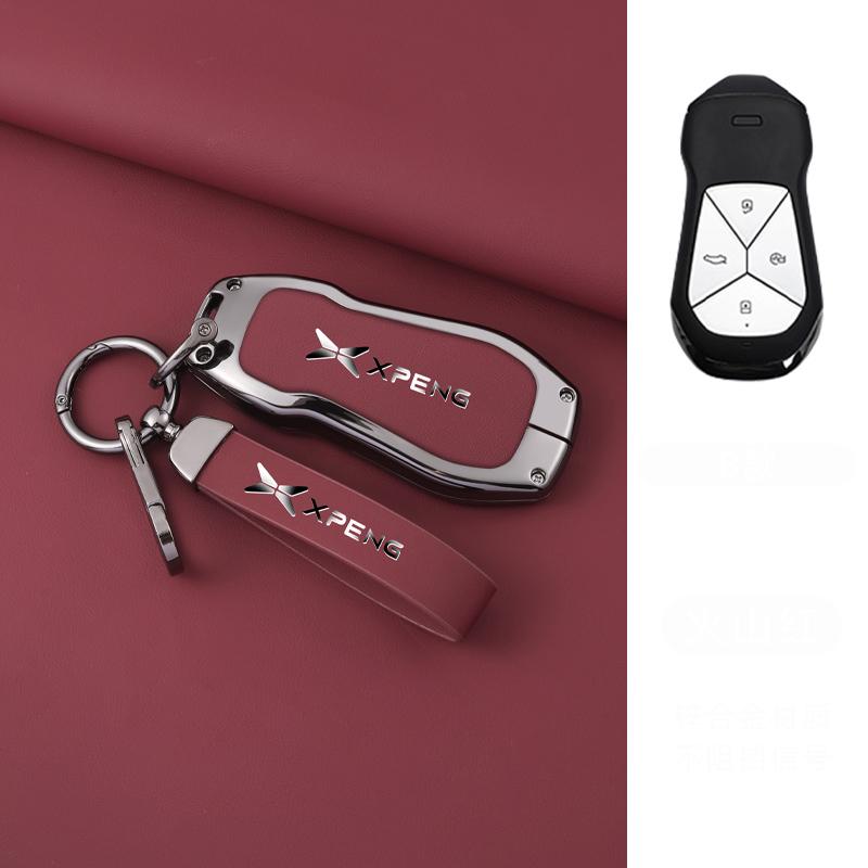 Interior Mouldings Alloy+Leather Car Key Fob Cover Case Shell For Xpeng Xiaopeng P7 P7i P5 G3 G3i G9 G6 22-23 Holder Interior Ke