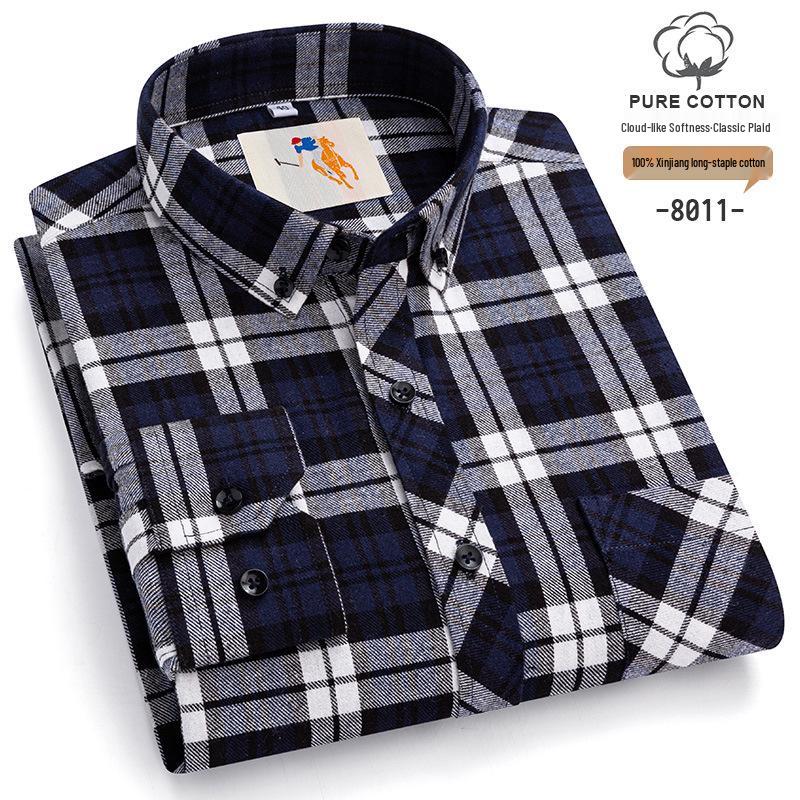 

Мужская фланелевая клетчатая рубашка оверсайз - Чистый хлопок, с длинным рукавом, повседневная мода для осени и зимы 44