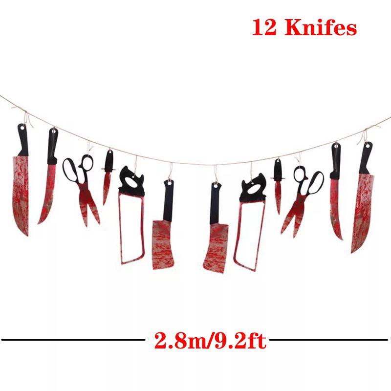 28m Halloween Hanging Weapon Garlands Decoration Bloody Props Saw Banner Scary