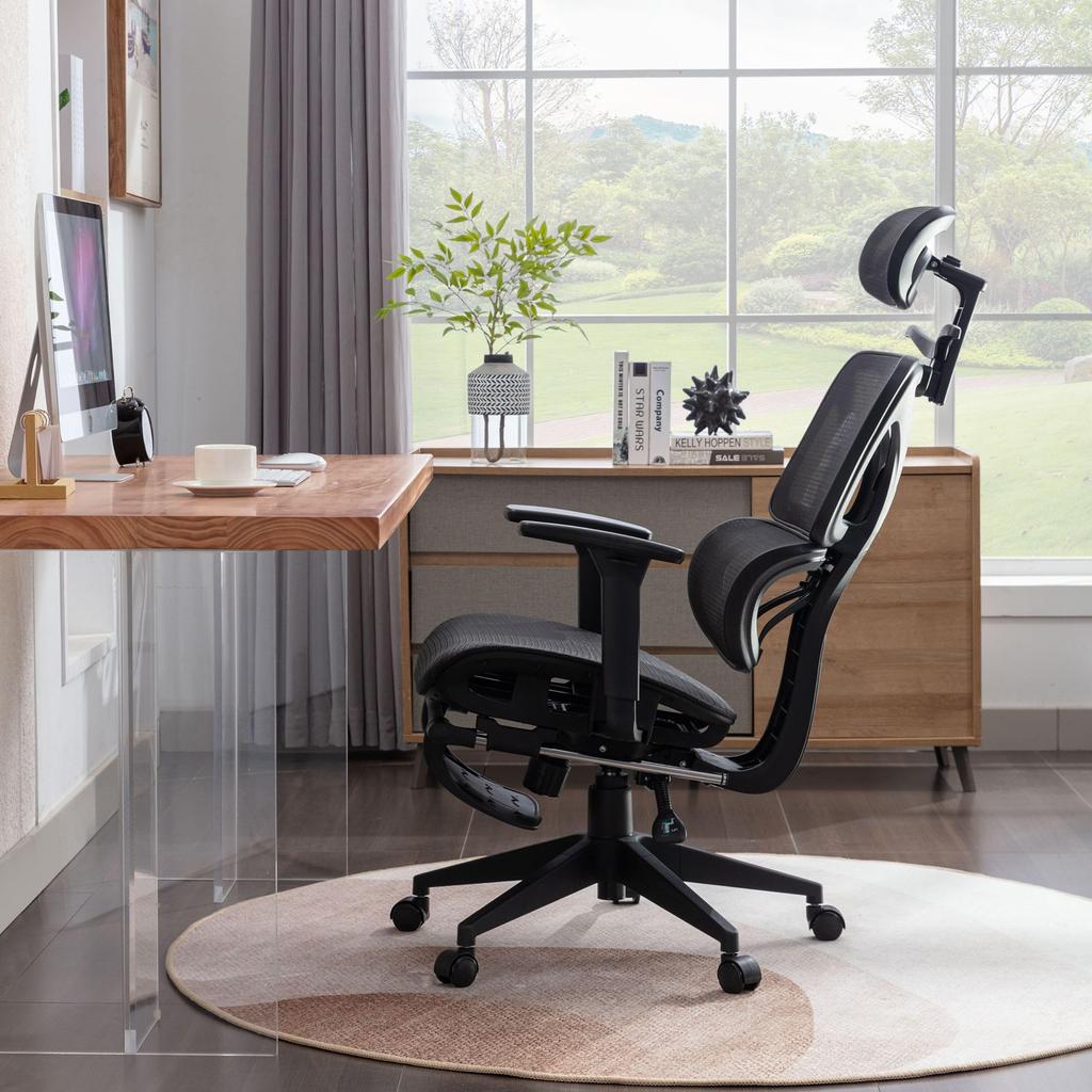 VECELO Office Mesh Desk High Back Work Chair with Rocking Lumbar 3D with Computer Home Office Black Japanese Chair, Headrest, Chair, Footrest,